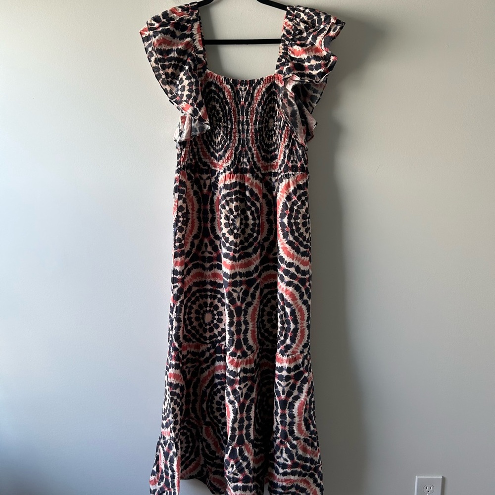 Marie Oliver black and burnt orange cotton/silk blend fall printed maxi dress